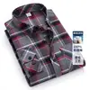 Camisa Masculina Retro Escovada de Algodão 100% Manga Longa para Jovens e Meia-Idade Casual Xadrez de Algodão Tamanho Grande Atacado Transfronteiriço