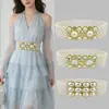 Cinto Elástico de Pérola Doce Elegante Moda Decoração Elástica Saia Versátil Cobertura de Cintura Larga de Diamante para Mulheres Europeias e Americanas