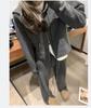 Traje de Suéter de Estilo Perezoso para Mujer 2025 Principios de Otoño Nuevo Chaqueta de Punto con Capucha y Cintura Alta Pantalones Casuales con Abertura Conjunto de Dos Piezas
