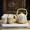 Juego de Té Kung Fu de Cerámica para el Hogar Sencillo Moderno Tetera de Flores Filtro Juego de Té para Té Negro Taza de Té 6 Piezas Grandes