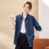 Fotos reais: Jaqueta jeans retrô para mulheres, novo estilo primavera/outono, solta e casual, perfeita para sobreposição, na cor azul