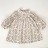 Vestidos para Niñas Estilo Coreano Retro Florales Manga Larga Mamelucos para Bebé Cubrepañales para Bebés Niñas Vestidos para Niñas Ropa Infantil