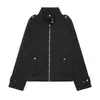 Novedad de Otoño Estilo Europeo y Americano Cuello Alto Chaqueta Corta para Mujer Cremallera con Hebilla Metálica Chaqueta Suelta Textura de Lana Top