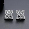 Pendientes huecos de trébol Jinse, pendientes de cobre con microincrustaciones de circonita, pendientes de aguja de plata de moda coreana sin orificio para la oreja