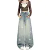 Jeans de Pierna Ancha con Estampado de Estrellas Retro Americano Otoño 2026 para Mujer, Diseño Holgado de Pierna Recta, Adelgazantes, Pantalones Largos hasta el Suelo
