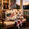 Funda de Almohada Día de la Independencia Americana Bandera Nacional Retro Letras Lino Cojín Estampado de Estrellas Decoración de Festival para el Hogar