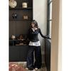 Suéter de malha de manga comprida bordado chique e picante, feminino, novo, elegante, emagrecedor, preto, com design Sense