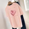 260g Algodão Pesado Manga Curta T-shirt Verão Feminino Estilizado Amor Impresso Nicho Top Solto Algodão Meia Manga