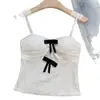 Camisola de Encaje Hueco con Lazo, Cuello en V, Dulce y Picante, Puramente Sexy, Sin Espalda, Adelgazante, Sin Mangas, Top Versátil