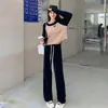 Pantalones Rectos de Terciopelo Europeo Estilo Nuevo de Primavera para Mujer Cintura Alta Sueltos Casuales Pantalones de Punto Versátiles de Pierna Ancha para Mujer