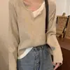 Suéter falso de dos piezas suéter para mujer primavera, otoño e invierno camisa de base cuello abierto francés clavícula chic suave pegajoso top interior