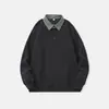Camisa Gruesa Sudadera Falsa de Dos Piezas para Hombre Otoño y Primavera 2025 Nueva Chaqueta de Empalme de Alta Gama Holgada con Solapa de Manga Larga