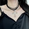 Pingente Brilhante de Strass Corrente de Clavícula com Contas de Camada Dupla Estilo Dark Europeu e Americano Colar Estilo Ins Gargantilha Unissex