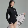 Nuevo Traje de Baño Enterizo de Manga Larga para Mujer, Protección Solar, Adelgazante, Traje de Buceo Estilo Boxer, Traje de Baño Negro para Aguas Termales