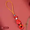 Cadena para Teléfono Colgante de Gato de la Suerte de Arena Roja de Cinabrio Natural Crudo de Alto Contenido al por Mayor, Llavero Estilo Chino, Accesorio Colgante para Bolso
