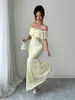 Vestido de noite longo de cauda de sereia com renda, ombro a ombro, transfronteiriço, para mulheres, com babados, ombros à mostra, justo, bodycon