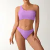 2026 Bikini Europeo y Americano Traje de Baño de Comercio Exterior Dividido Traje de Baño Huludao Vacaciones Color Sólido Sexy Transfronterizo Personalizado de un Hombro