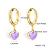 Brincos Populares de Amor Transfronteiriços, Simples e Personalizados, Brincos Coloridos Fofos Estilo Menina com Pingente de Coração em Gota de Óleo, Brincos de Aço Inoxidável