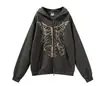 Sudadera con capucha y cremallera Y2K de esqueleto, patrón retro de los 90 estampado, top con cremallera, sudadera para niña