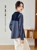 Camisa de Algodão Falsa Duas Peças Xadrez Versátil Feminina Novo Design Outono e Inverno 2026 Blusa Top com Xale de Tricô