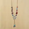 Collar Largo de Cuerda Trenzada con Cuentas de Cerámica Bohemia Coloridas y Estrella de Mar para Mujer, Estilo Étnico Retro
