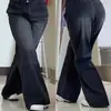 Jeans preto reto plus size feminino, novo 2026, cintura alta, modelador, calça pantalona solta para mulheres