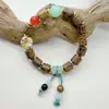 Pulseira de Contas de Madeira de Asa de Frango Vintage e Contas de Vidro para Homens e Mulheres Pulseira de Contas de Oração Budista de Círculo Único Joia para Casal Venda por Atacado