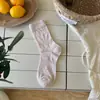 Meias de Cor Creme Estilo Coreano para Primavera e Verão, Vazadas Florais, Comprimento Médio, Finas, Respiráveis, Sem Costura para Mulheres, Cor Sólida Versátil