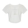 Camiseta cropped feminina de manga curta verão novo estilo francês puro hot girl slim irregular curto sexy bordado top