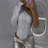 Primavera y Verano 2025 Europa y América Transfronterizo Amazon Estación Independiente deseo Spice Girls Top Ajustado Sexy de Hombro Descubierto con Pedrería y Lentejuelas