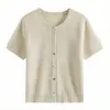 Cárdigan de punto ligero, transpirable y calado para mujer, estilo "Old Money" europeo y americano, para verano, de Lyocell Tencel, con cuello redondo y manga corta