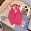 Camisola Estilo Dopamina con Cuello Halter para Mujer, Estilo Delgado de Verano, Adecuada para Usar en la Playa o como Prenda Exterior, Top Básico Dulce y Picante para Chicas