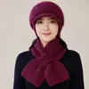 Gorro de Punto Cálido Protector de Oídos para Adultos Mayores, Boina de Pico de Pato de Moda Otoño e Invierno, Conjunto de Gorro y Bufanda Resistente al Frío para Exteriores para Mujeres