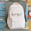 Mochila Doce com Padrão Xadrez Macaron para Meninas, Mochila Refrescante Azul Leite de Verão com Estilo para Meninas do Ensino Fundamental e Médio