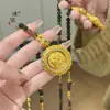 Collar Puzao Gold Shop Mismo Estilo Chapado en Oro Incrustaciones de Diamantes Filigrana Ruyi Dios Amarillo de la Riqueza Imitación Turmalina, Nuevo Estilo Chino Gargantilla de Alta Gama