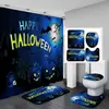 Cortina de Banho de Abóbora de Halloween Decoração de Festival Cortina de Chuveiro de Banheiro à Prova d'Água Divisória de Banheiro Impressa Conjunto de Quatro Peças