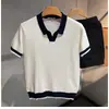 Nuevo Producto para Hombre 2026: Camisa de Punto Versátil para Negocios Casual con Cuello, Manga Corta Color Block de Alta Calidad