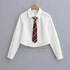 Camisa Americana 2024 Nuevo Estilo Universitario Manga Larga para Mujer Deseo Puro Chica Picante Cintura Ajustada Adelgazante Solapa Top Corto