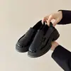 Sapatos femininos de bico redondo com sola grossa 2025 novo modelo preto estilo faculdade pequenos sapatos de couro versáteis mocassins britânicos sapatos para uniforme JK