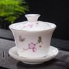 Dehua porcelana branca 4,2 polegadas ovelha gordura jade tigela de chá cerâmica sancai Tampa tigela grande tigela de chá jade porcelana conjunto terno