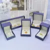 Caja de joyería de cuero PU cepillado con borde grueso de ángulo recto para anillos, pendientes, colgantes, pulseras y caja de embalaje para joyería