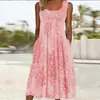 Vestido de Comercio Exterior Transfronterizo Talla Europea, Vestido sin Mangas de Tirantes Redondo Vintage, Estilo Casual Holgado para Vacaciones, Vestido sin Mangas con Bolsillo Estampado