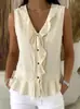 Chal sin mangas de punto con cuello en V, volantes y amarre, estilo nuevo transfronterizo europeo y americano, con dobladillo de volantes, top casual para mujer 2026