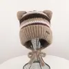 Mejor gorro de punto cálido de invierno para exteriores para mujer, con forro de polar y orejeras, con diseño de orejas de gato