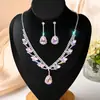 Atacado de Joias Transfronteiriço Colar com Pingente Gota Marquise Cor Personalizada Brincos com Franja Conjunto de Brincos para Noiva