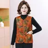 Novo Colete Estilo Nacional Chinês Outono/Inverno Feminino para Meia-Idade e Idosos Roupa Quente Estampa Retrô Elegante Jaqueta Cachecol