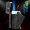 2019 Encendedor metálico inflable Langsheng tapa abierta deslizamiento lateral llama recta azul grabado láser venta al por mayor de fábrica