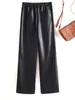 Calça de outono marrom de perna larga para mulheres, novo modelo 2026, cintura alta, que valoriza a altura, emagrecimento, elástica, folgada, corte reto, calça de couro casual da moda