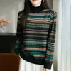 Suéter feminino de lã fina com gola semi-alta, fino para primavera e outono, slim fit, versátil, base de malha