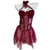 Mu Love Ropa Interior Sexy Tono Vibrante Mismo Estilo Colgante del Cuello Aro de Acero Reúne Malla Camisón Espalda Descubierta de Encaje Uniforme Gratis